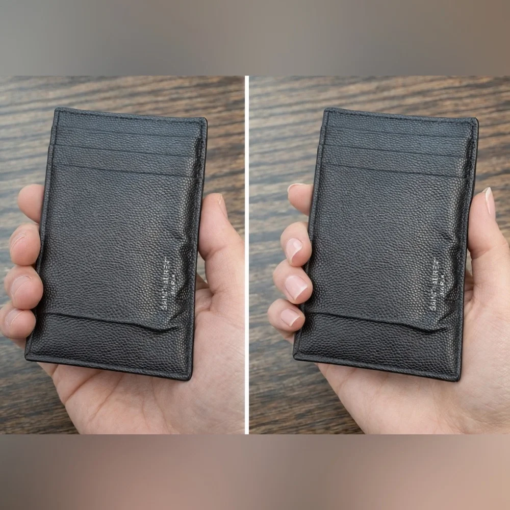 Saint Laurent (YSL) Unisex Pebbled Leather Card Holder in Black
